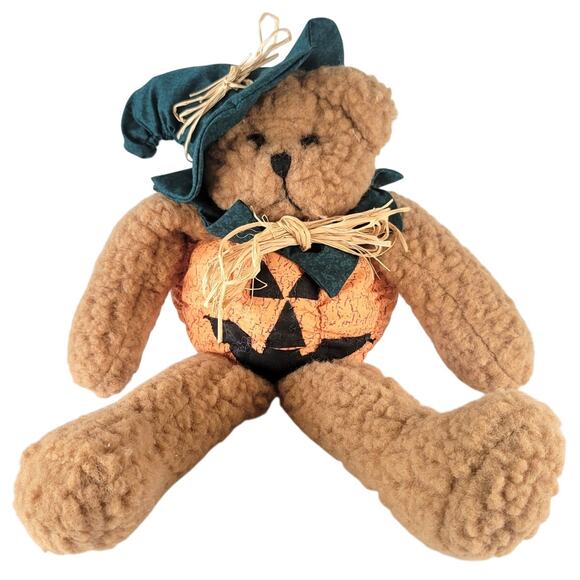 Jo-Ann Stores 1999 Halloween Pumpkin Teddy Bear 12" Plush Witch Hat Collectible - Picture 1 of 15